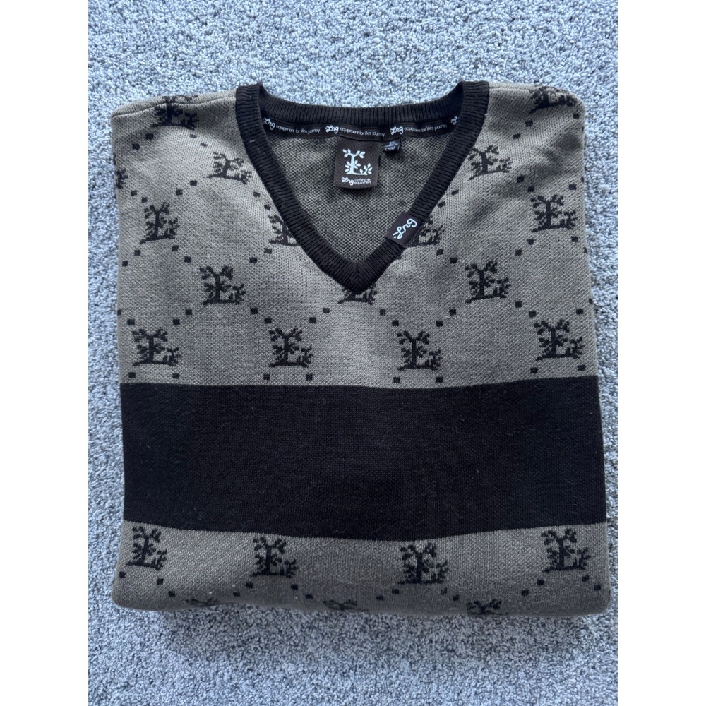 LRG Sweater Mens 3XL Brown Knit Pullover Excellent Monogram V-Neck